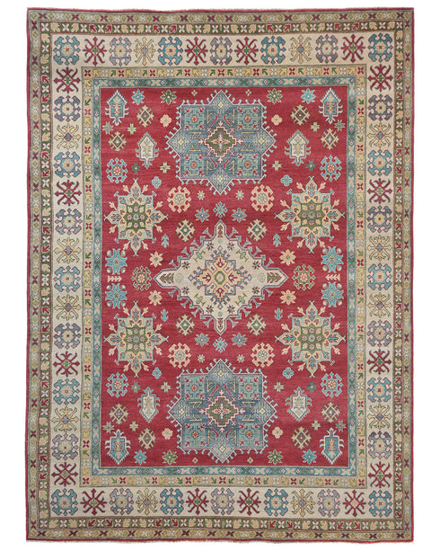 8x10 Red Kuba Afghan Hand Knotted Wool Area Rug